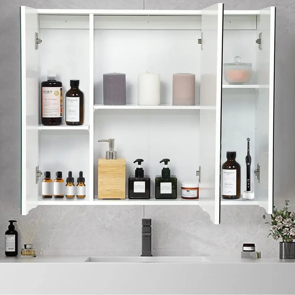 Armario de Pared con Espejo, Botiquín con Espejo, Altura Ajustable, Ajuste de Altura del Estante en 3 Niveles 70X15X60