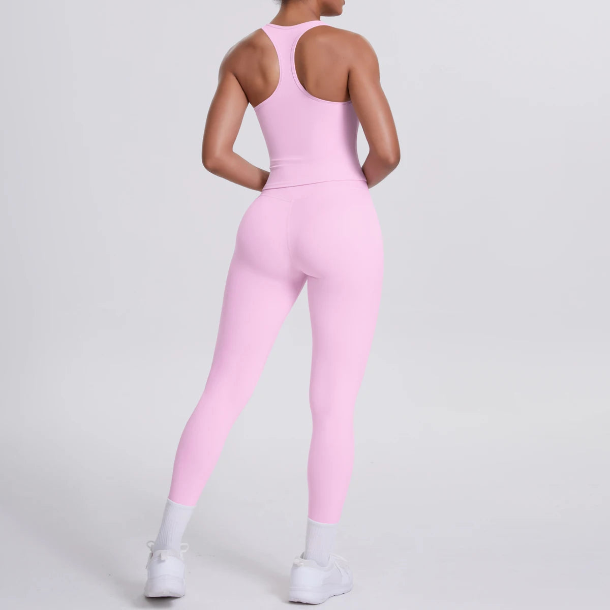 Hamidou - Conjunto de yoga de 2 piezas para mujer: leggings de fitness de secado rápido con efecto push-up y top deportivo con espalda en I de color liso.
