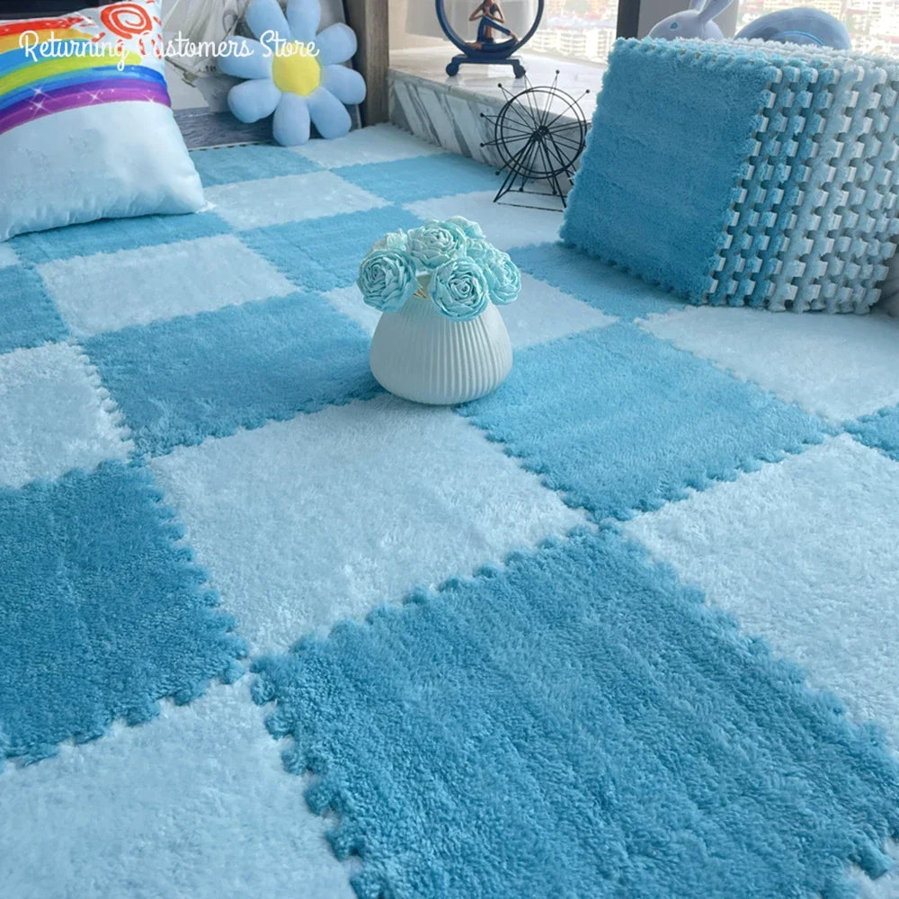 Alfombra de peluche suave de 30x30CM para niños, alfombra de juego, alfombra de rompecabezas, tapete de juego cálido, azulejos de ejercicio entrelazados, alfombra decorativa para suelo