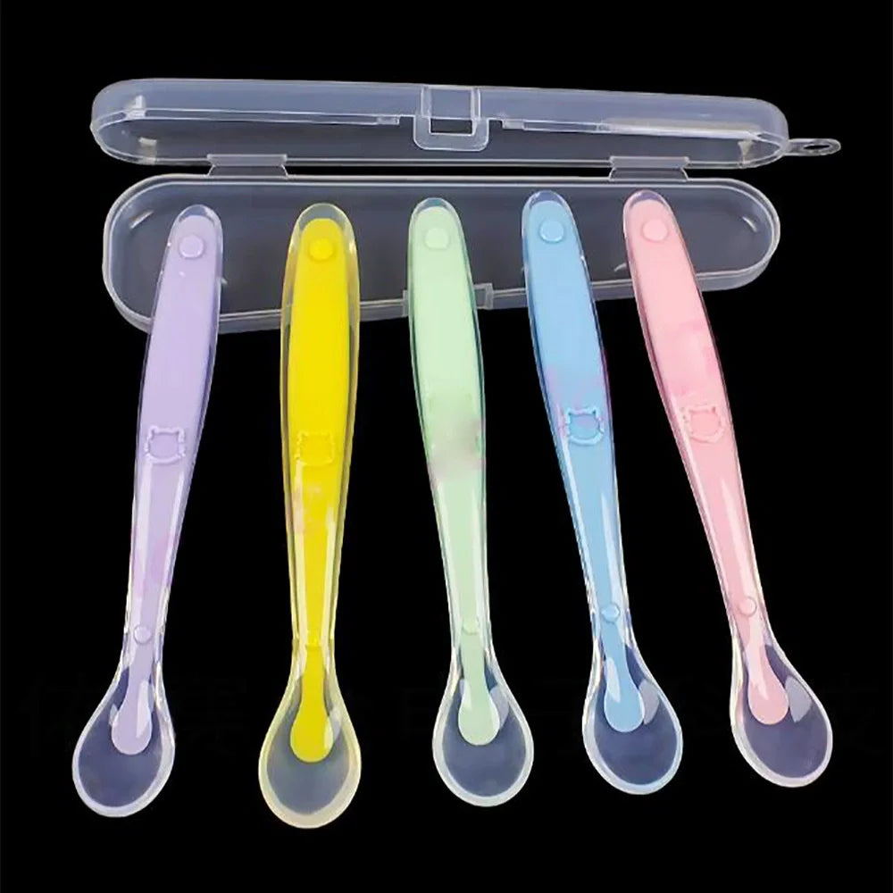 Cuchara de silicona para bebés para niños, comida complementaria, cuchara suave, cucharas de entrenamiento, vajilla de alimentación para niños y niñas