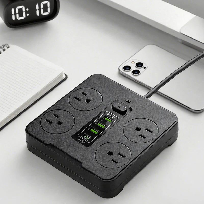 Iruibo American Standard Power Strip White 4 AC Outlets 3USB + Type-C Fast Charging Portable Multi Socket for Home Office Travel
