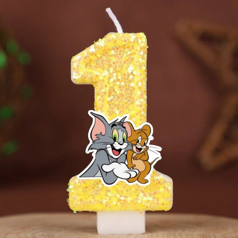 Velas con Números de Anime Tom y Jerry, Decoración para Pastel de Cumpleaños, Figura de Anime, Artículos para Pastel de Feliz Año Nuevo, Regalos