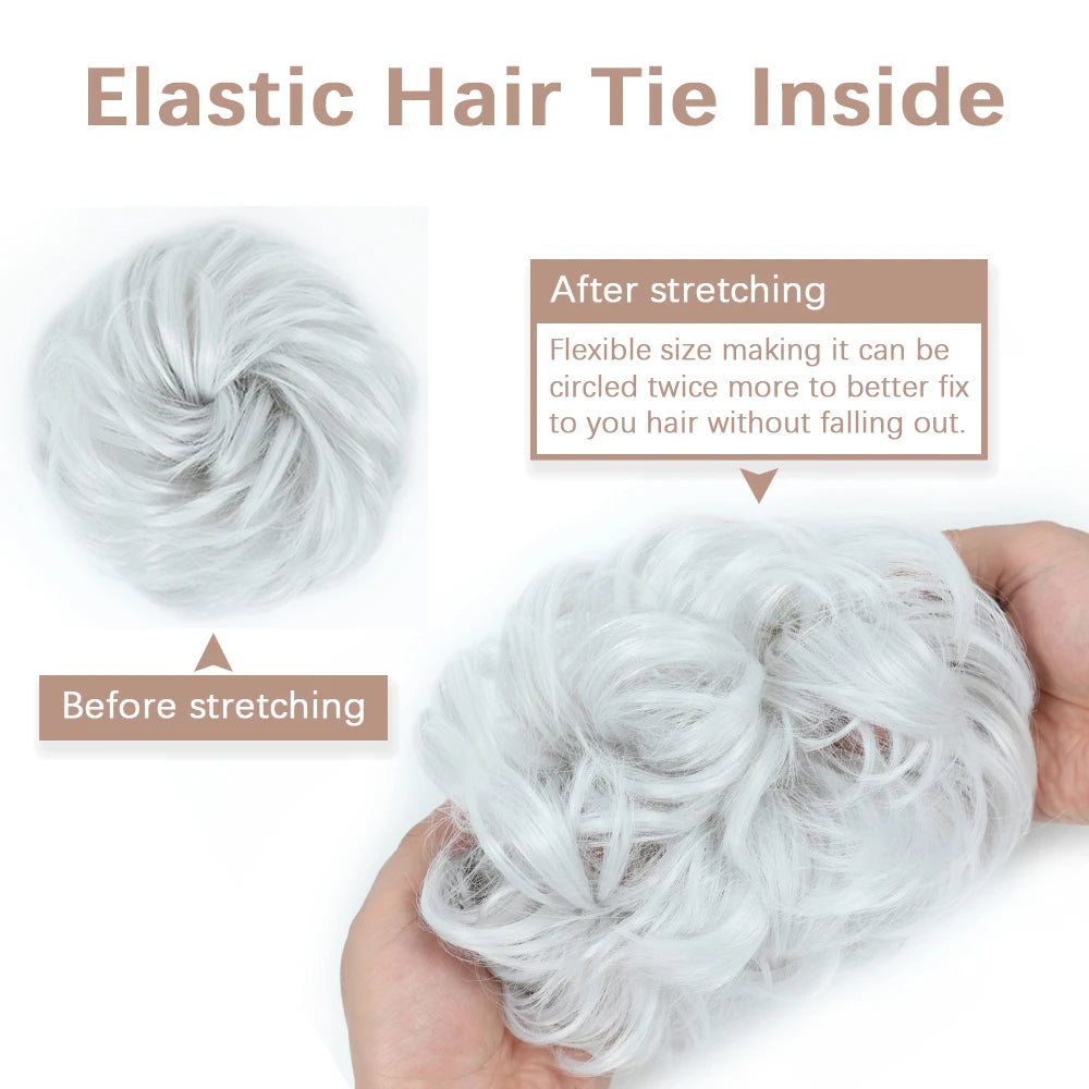 AZQUEEN-extensión de cabello de moño desordenado, banda elástica sintética, moño ondulado rizado, Scrunchies Donut Updo, postizo para mujer