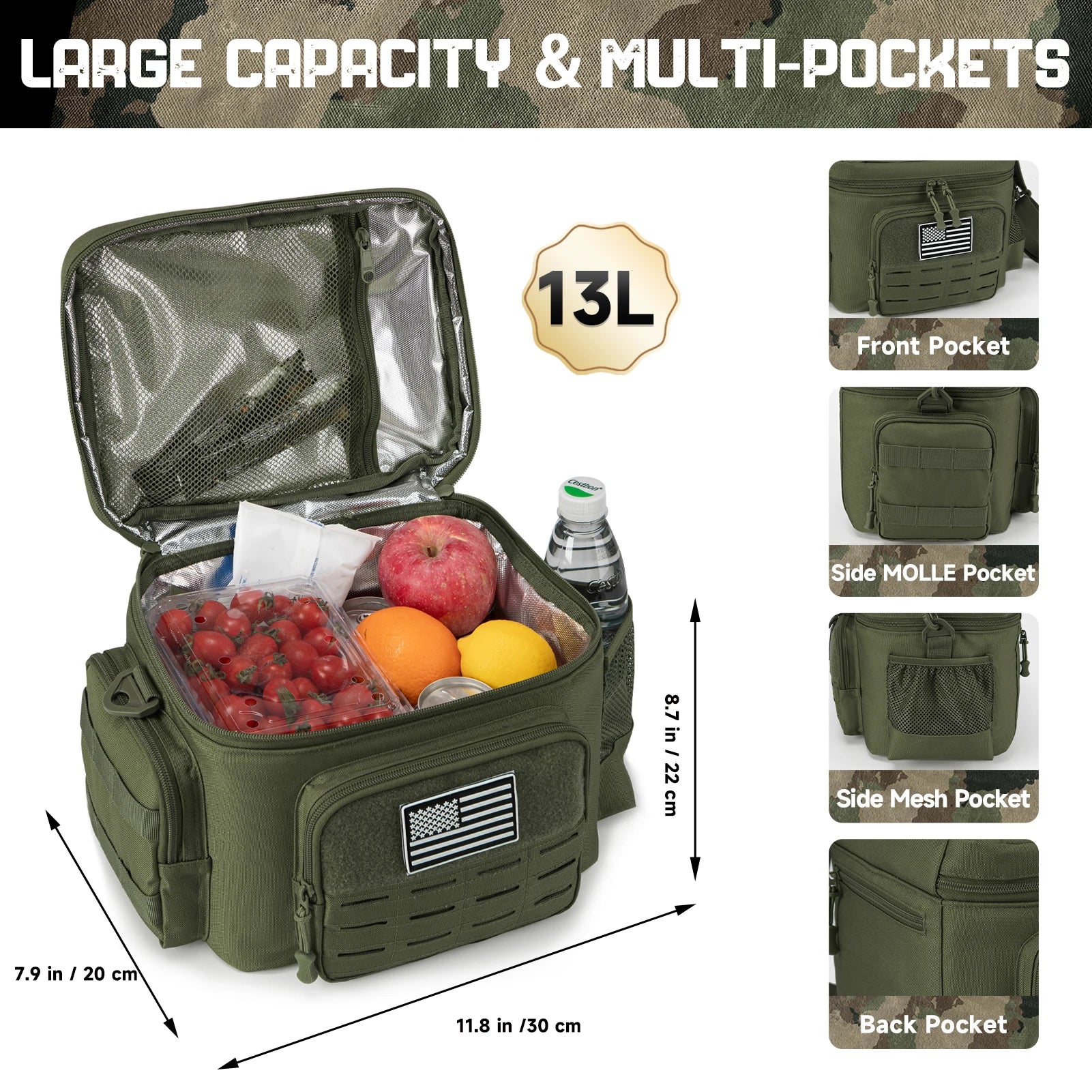 Fiambrera táctica para hombres, bolsa de almuerzo resistente al aire libre, bolsa térmica duradera con aislamiento a prueba de fugas para trabajo, comida, Camping, Picnic