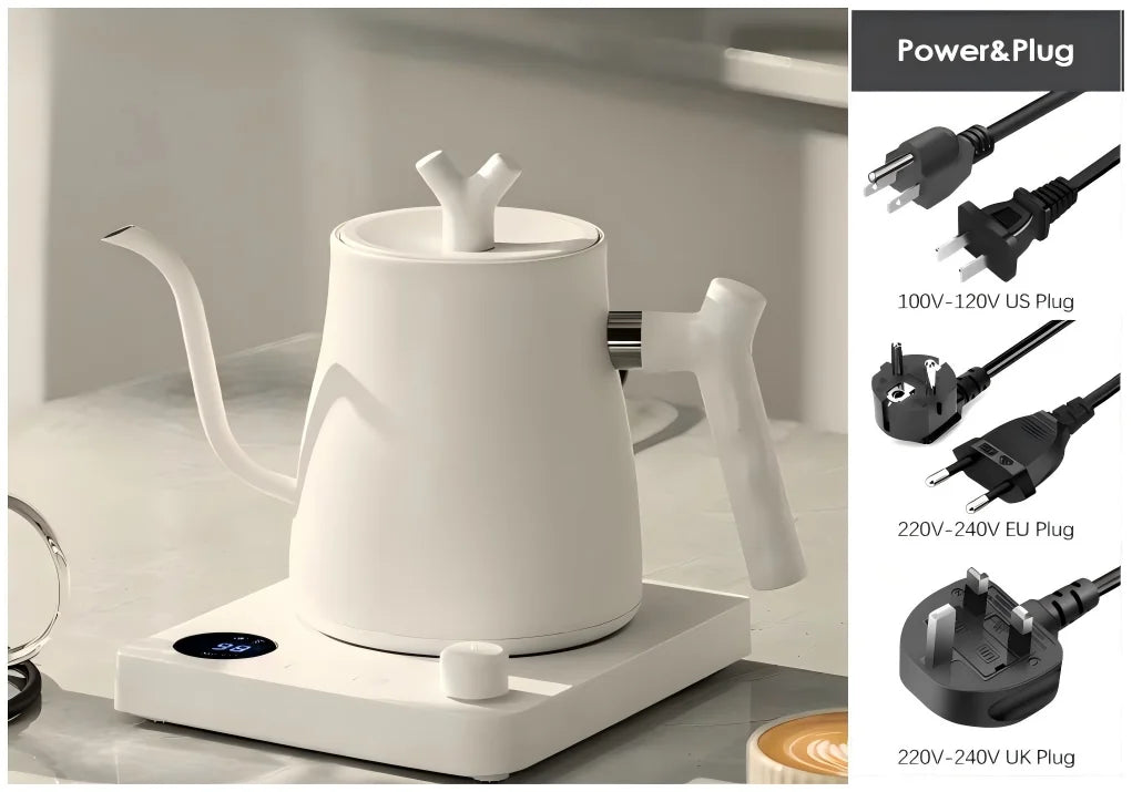Tetera eléctrica con cuello de cisne de 1000W, cafetera de acero inoxidable 304 de 1000ml, pantalla LED de temperatura inteligente para café y té