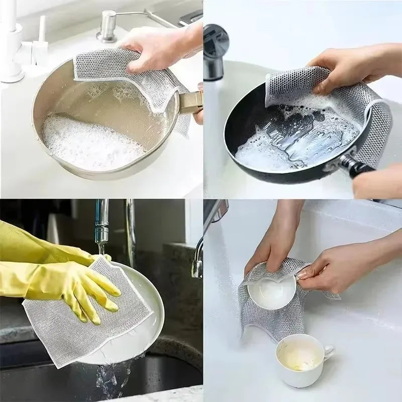 Paño de limpieza mágico, palo de hierro, toallitas de Metal, trapos, paño de cocina mágico, toalla de lavado, alambre de acero plateado, paño de cocina, trapo grueso, 1-20 piezas