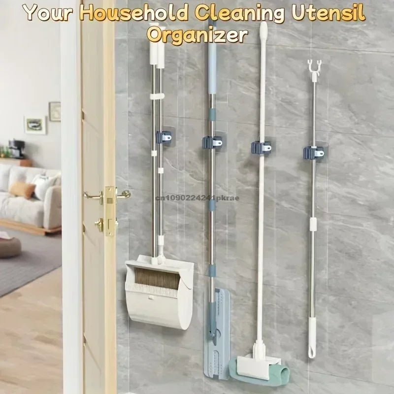 2 unidades de soporte de almacenamiento para fregonas y escobas, de succión para baño, con tubo colgante, clip sin rastro, montado en pared, impermeable