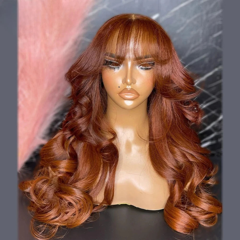 Resaltar Rubio degradado cuerpo onda peluca con malla Frontal con flequillo 13x4 HD peluca Frontal de encaje para mujeres sintético de alta calidad uso diario