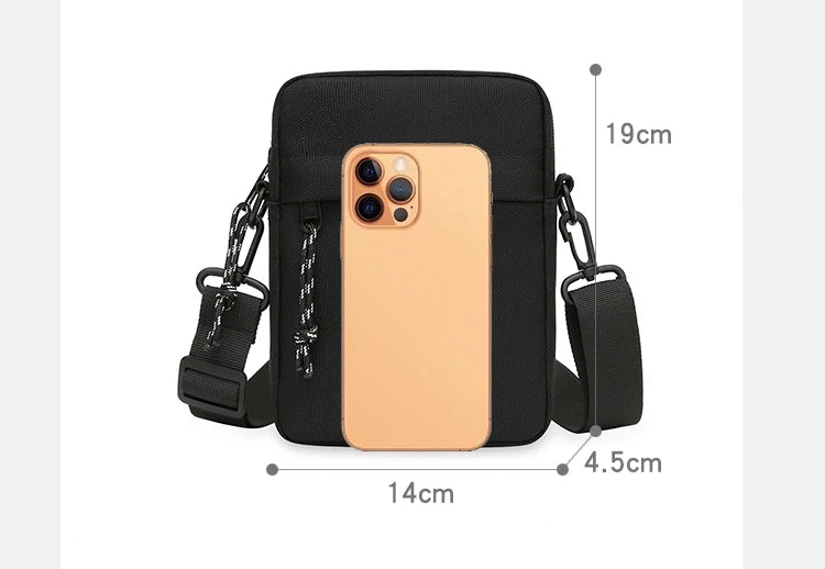 Bandolera pequeña de lona con cremallera para hombre, bolso de hombro cruzado Simple, Mini bolso para teléfono
