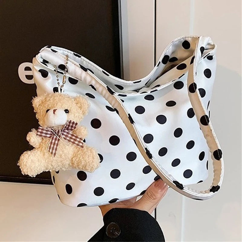 1 bolso de hombro de lunares de Color puro, bolsos de moda para mujer, bolsos de cubo Retro Chic, bolso de mano de estilo coreano a la moda