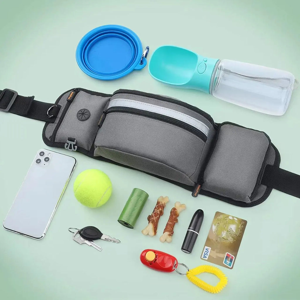 Riñonera de adiestramiento al aire libre con bolsa de golosinas de entrenamiento para perros desmontable, riñonera reflectante para caminar con mascotas, almacenamiento de correa para correr
