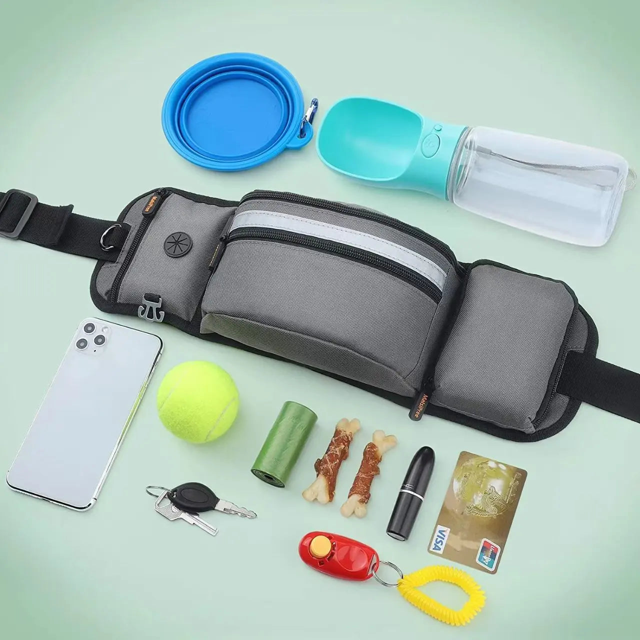 Riñonera de adiestramiento al aire libre con bolsa de golosinas de entrenamiento para perros desmontable, riñonera reflectante para caminar con mascotas, almacenamiento de correa para correr