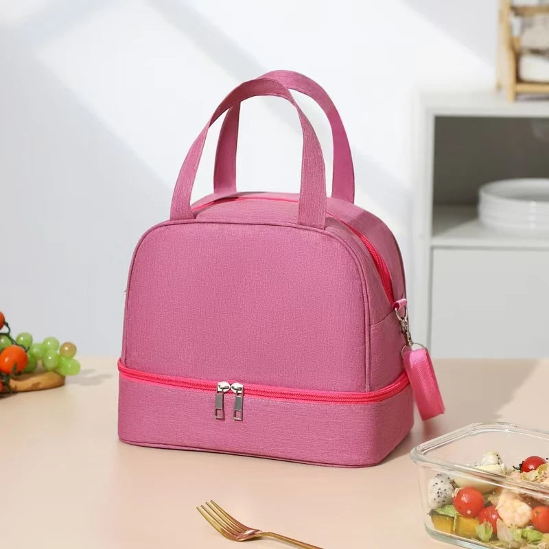 Bolsa de almuerzo, bolsa de almuerzo portátil de doble capa, bolsa aislada de gran capacidad, bolsa aislada para pícnic al aire libre, bolsa Bento