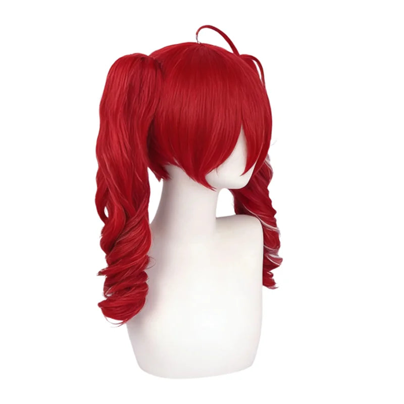 Peluca de Cosplay Kasane Teto, Roja con Reflejos Blancos, Rizada, con Dos Colas de Caballo, Resistente al Calor, Cabello Sintético de Anime para Comic Con y Halloween