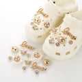 Nuevo conjunto de amor de diamantes, adornos para zapatos con agujeros, perlas, mariposa, zapatos de flores, hebilla DIY, accesorios para zapatos de azada 3D