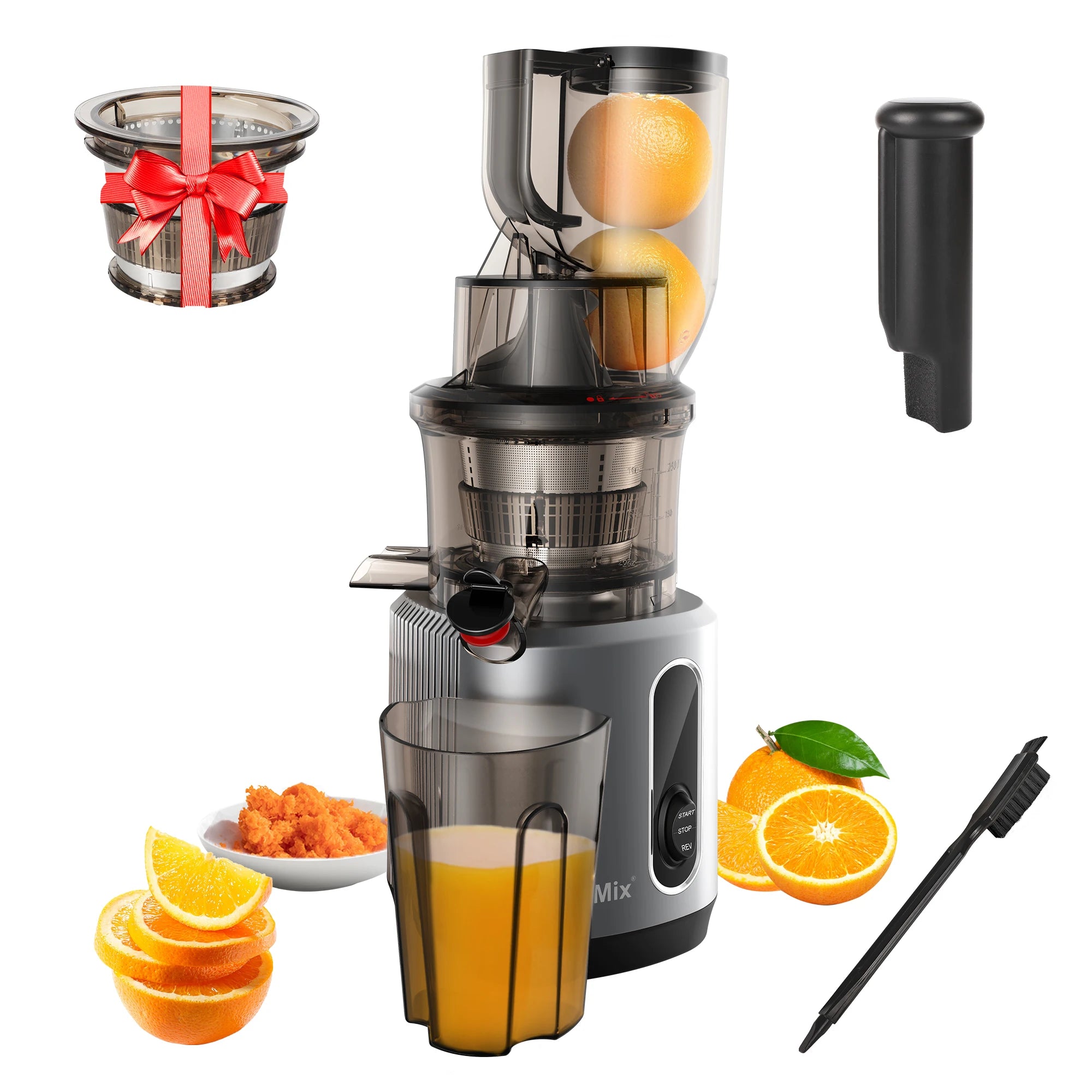 BioloMix-exprimidor de prensa en frío con conducto de alimentación de 78mm, potente Motor de 200W, 40-65RPM, Extractor de zumo de masticulación lenta, se adapta a frutas completas