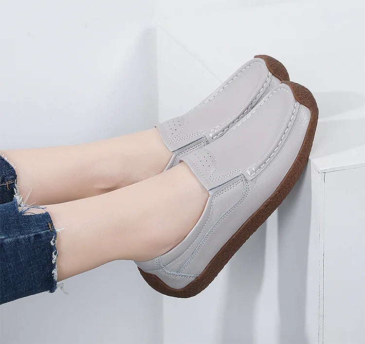 Zapatos informales De cuero genuino para Mujer, zapatillas De ocio, mocasines sin cordones De marca De lujo para Mujer, mocasines suaves para Mujer, Zapatos De Mujer