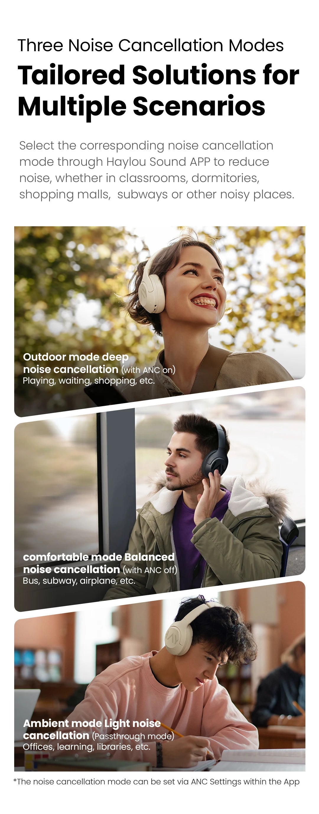 HAYLOU S30 ANC auriculares inalámbricos Bluetooth 5,4 auriculares de alta resolución 43dB auriculares adaptables con cancelación de ruido controlador de 40mm 80H