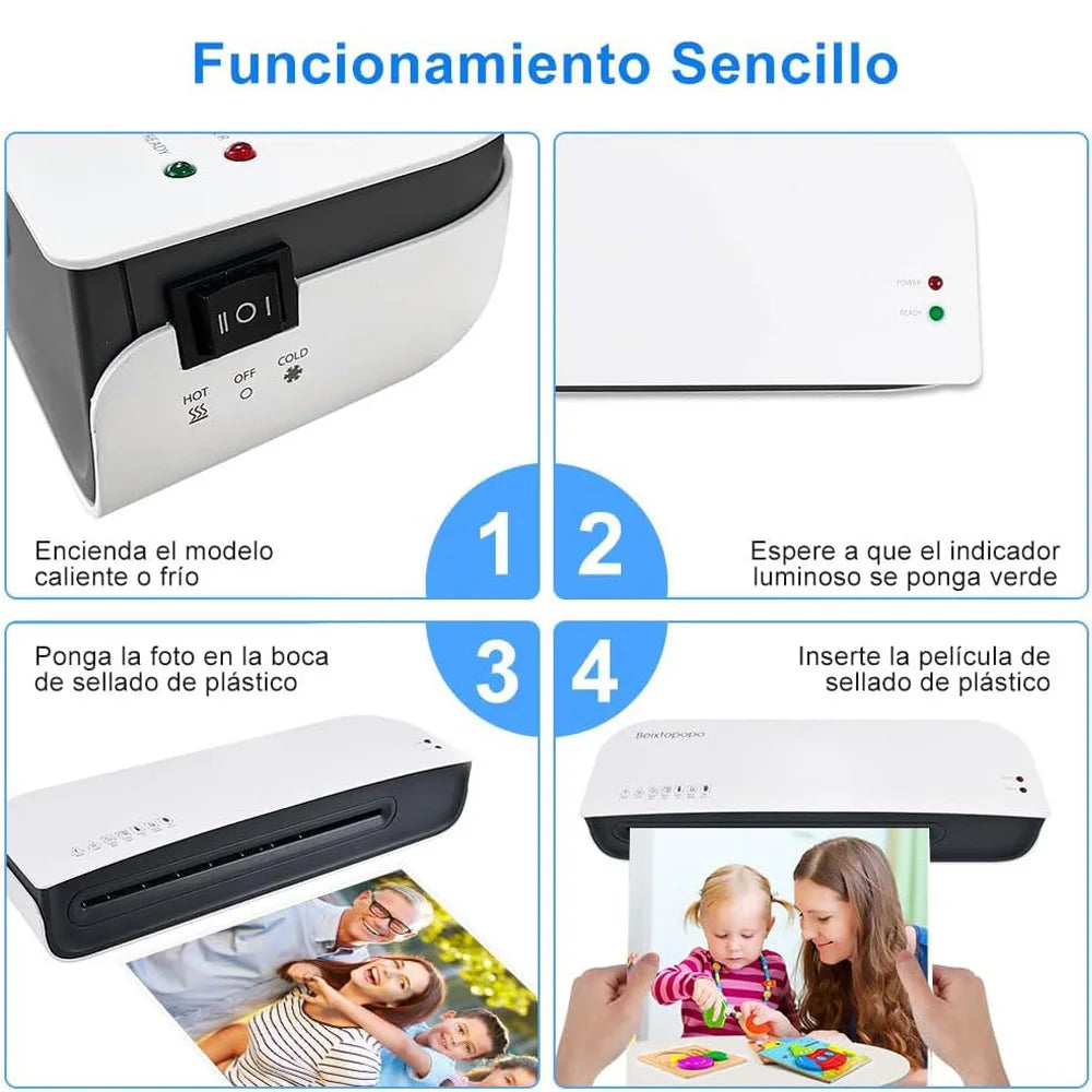 A4 Laminadora Enmicadora Térmica, Laminadora Termica 4 en 1 con 300 Hojas Laminadoras, Cortador de Papel y Esquinas Redondas para Hogar, Escuela y Oficina,áquina Laminadora