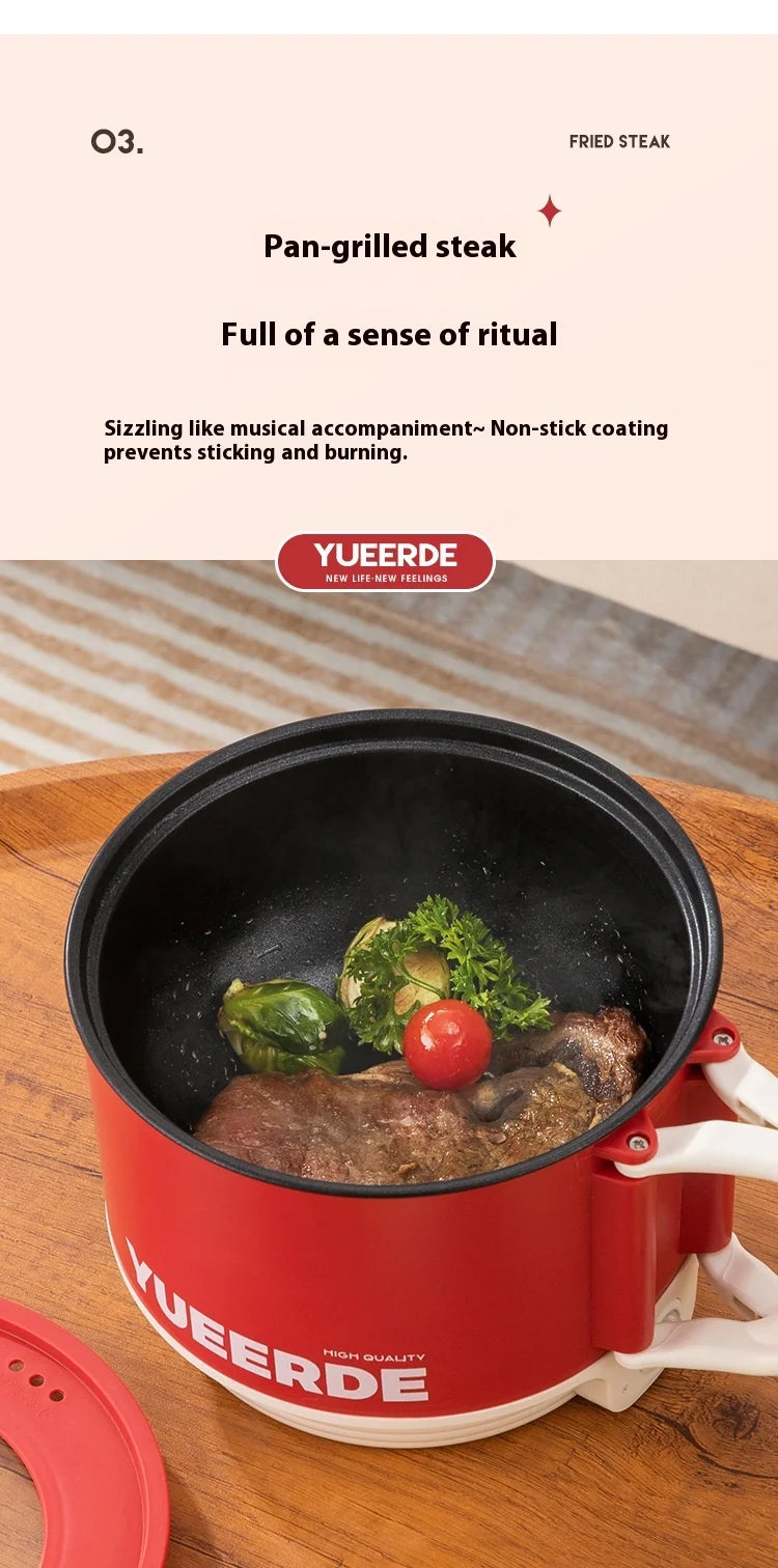 Olla calefactora eléctrica portátil, cocina multiusos de 1,5 l con tapa, Control automático de temperatura, cocina rápida para fideos instantáneos