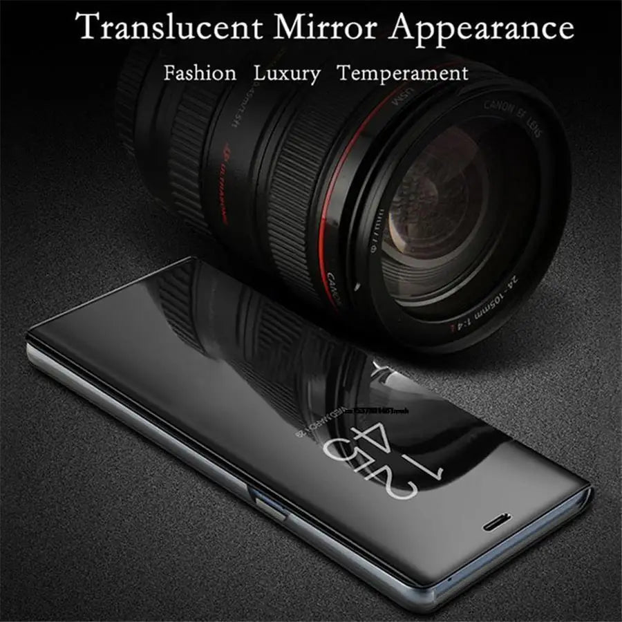 Funda con Tapa Abatible y Espejo Inteligente para Samsung Galaxy S25 Ultra, S25 Edge, S24 Plus, S25Plus, S25Ultra, S25Edge, Funda de Cuero para Teléfono