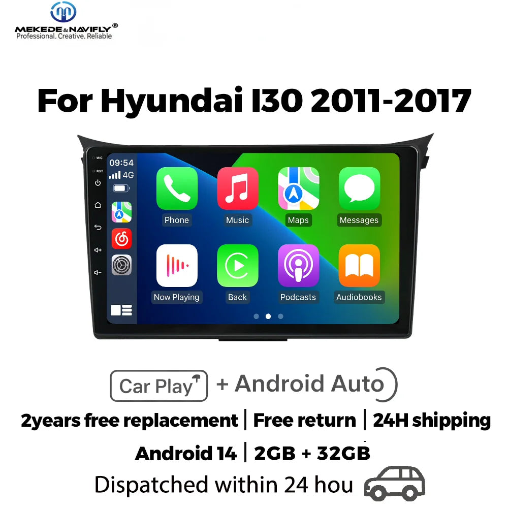 Sistema de audio inteligente para automóvil con Android 14 para Hyundai i30 II 2 GD 2011-2017, Carplay inalámbrico, radio para automóvil de 9 pulgadas, GPS, unidad principal estéreo.