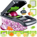 Picadora de verduras multifuncional 14 en 1, picadora de cebolla con mango, rejilla para alimentos, picadora de alimentos, cortadora de verduras de cocina