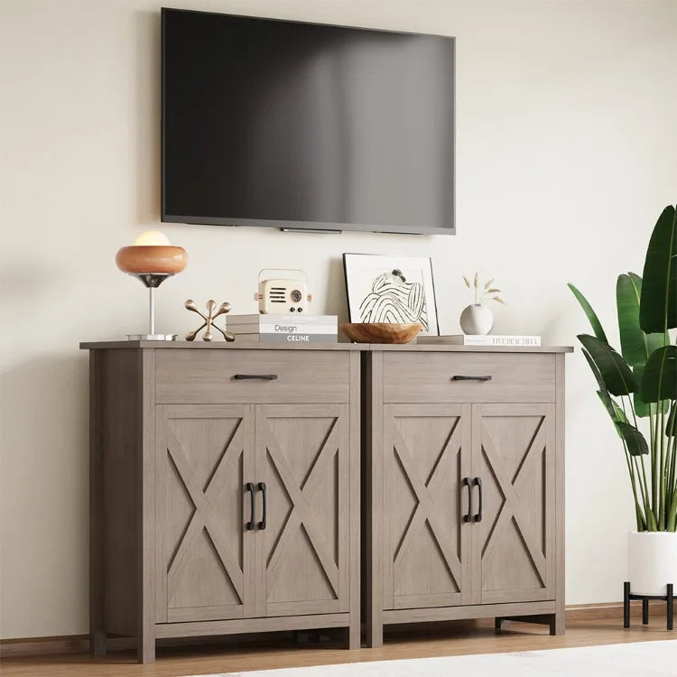 Aparador Buffet Georgina, mueble de madera maciza, mesa auxiliar para comedor, diseño geométrico moderno, exhibición, cocina, sala de estar