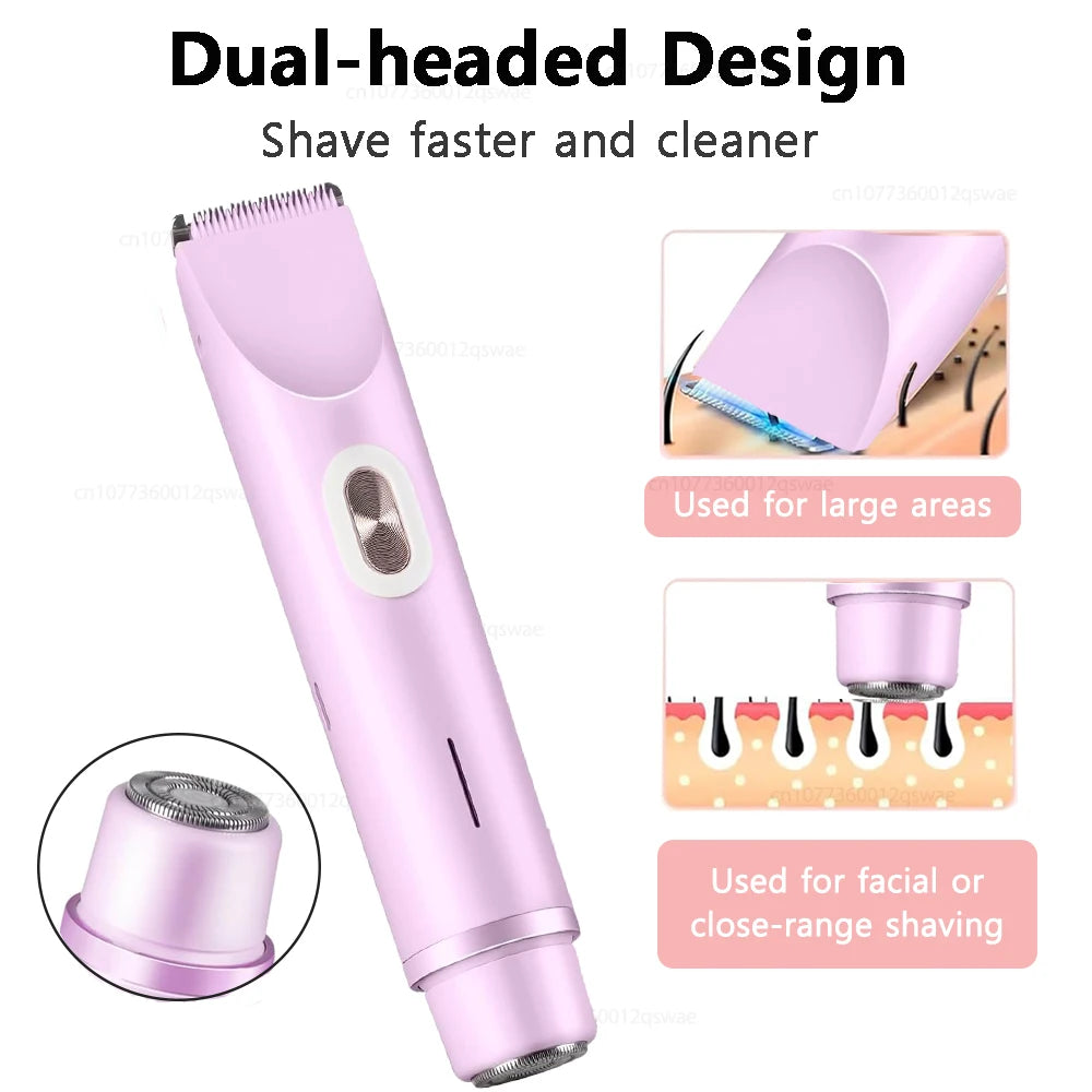 Afeitadora Eléctrica para Mujer, Recortadora de Bikini de Doble Cabezal, Impermeable, para Depilación Corporal, Facial, Axilas, Piernas y Brazos