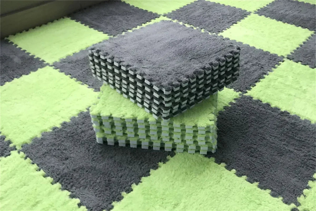 Alfombra de peluche suave de 30x30CM para niños, alfombra de juego, alfombra de rompecabezas, tapete de juego cálido, azulejos de ejercicio entrelazados, alfombra decorativa para suelo