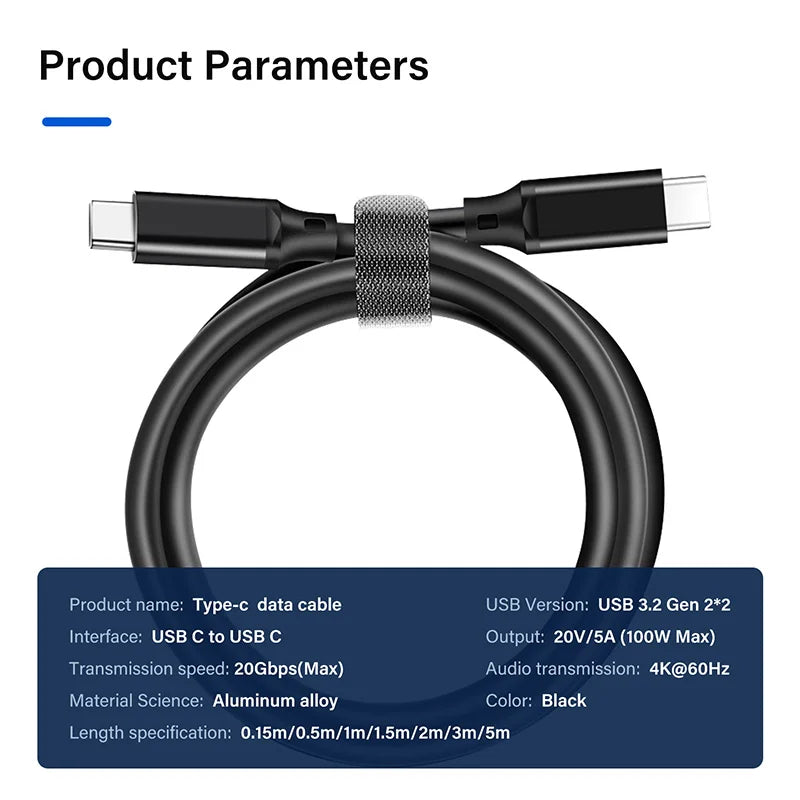 Cable USB 3,2 Gen2 tipo C a C para Macbook Air Pro Switch Steam Deck, Samsung, Xiaomi, 100W, USBC ThunderBolt 3, 1/2/3/5 m