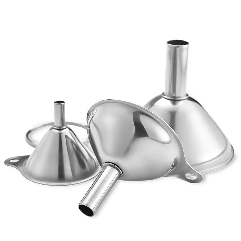 Juego de embudos de acero inoxidable, embudos metálicos de calidad alimentaria con cepillo de limpieza para llenar botellas, herramienta de filtro de aceite y líquido de cocina, 3 uds.