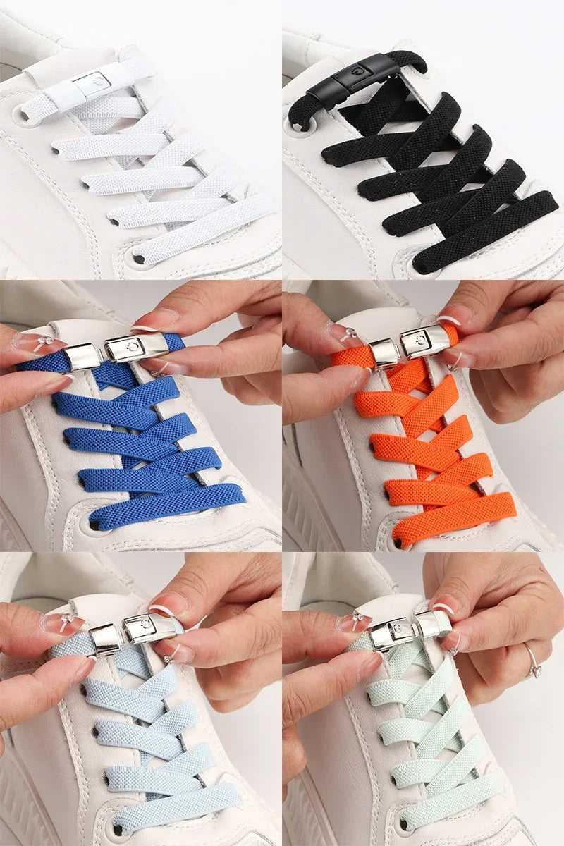 Cordones para zapatos sin cordones, cordones con cierre a presión sin corbatas, cordones elásticos, zapatillas para niños y adultos, cordones planos ensanchados de 8MM para zapatos, 2024