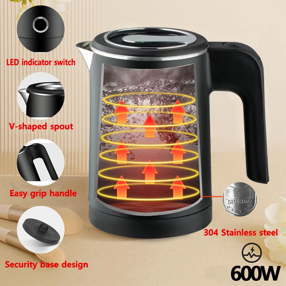 Hervidor eléctrico de viaje para té y café, caldera de agua portátil de acero inoxidable de 0,8l para Hotel, viaje familiar, cocina, tetera inteligente