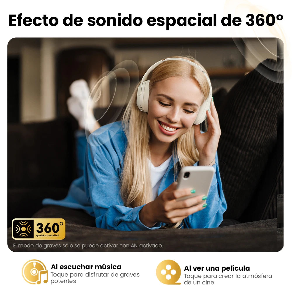 HAYLOU S30 Auriculares Inalámbricos Bluetooth 5.4 43dB Auriculares Adaptativos con Cancelación de Ruido 40mm Driver 80H Playtime