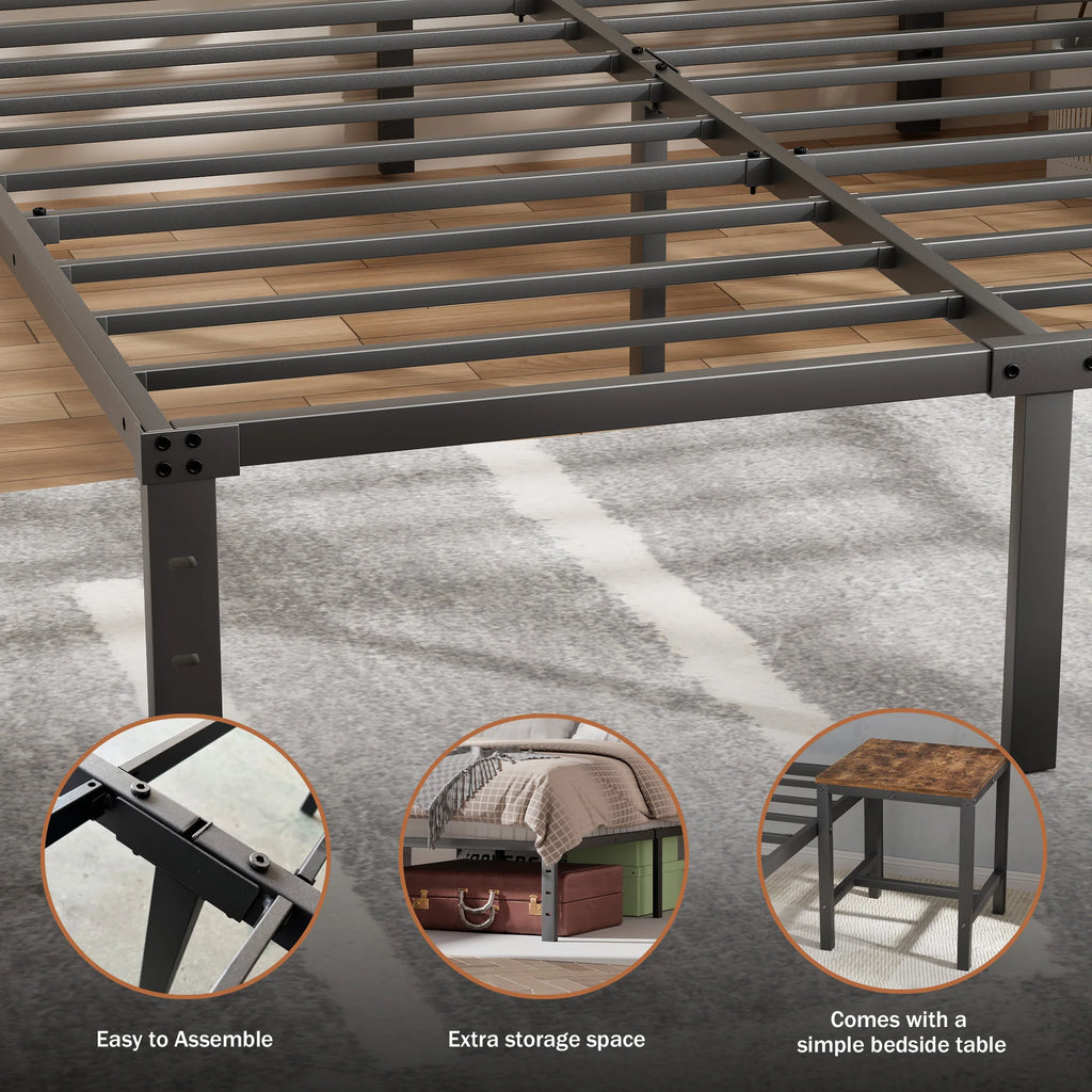 Bases de Cama con Plataforma, Soporte Lateral de Listones, Cabecero Acolchado, Estructura Metálica para Camas, Muebles para el Hogar Bedsleep