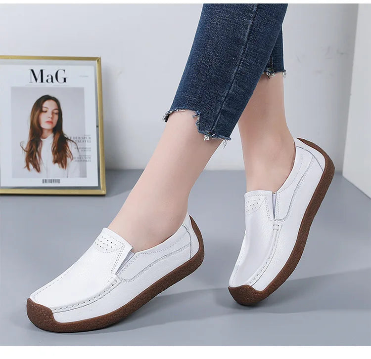 Zapatos informales De cuero genuino para Mujer, zapatillas De ocio, mocasines sin cordones De marca De lujo para Mujer, mocasines suaves para Mujer, Zapatos De Mujer