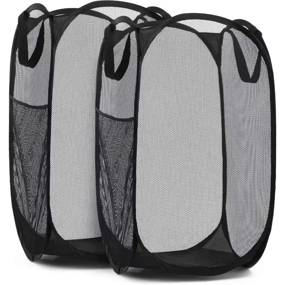 Cesta grande para la colada, cesto para la colada emergente de malla plegable, bolsillo lateral, almacenamiento de ropa transpirable, organización del almacenamiento de la ropa
