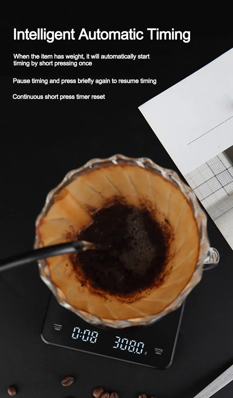 1 Juego de báscula de café electrónica con almohadilla de silicona báscula de café Digital con temporizador pantalla LED carga USB uso en cafetería en casa buen regalo