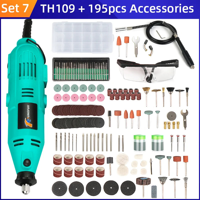 Tungfull-Mini taladro eléctrico, accesorios de brocas, herramientas de carpintería, velocidad Variable, herramienta rotativa eléctrica, Mini amoladora de taladro