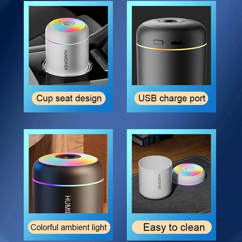 HOMEFISHMini-humidificador de aire, difusor de Aroma Usb, purificador de aceites esenciales, pulverizador de niebla fría, humidificador de escritorio LED para dormitorio y hogar