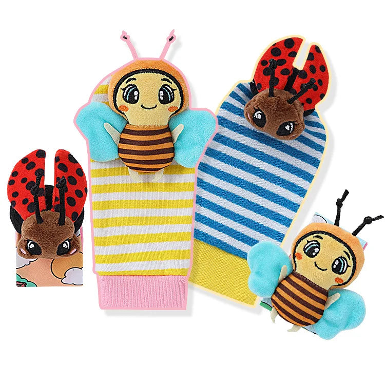 Sonajeros de muñeca para bebé, calcetines de animales para recién nacidos, buscador de pies, correa para la muñeca, calcetines para bebé, juguetes sensoriales, juguetes para bebé de 0 a 12 meses, regalo