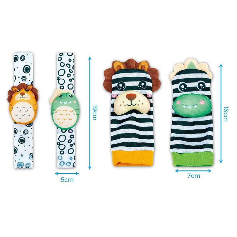 Sonajeros de muñeca para bebé, calcetines de animales para recién nacidos, buscador de pies, correa para la muñeca, calcetines para bebé, juguetes sensoriales, juguetes para bebé de 0 a 12 meses, regalo