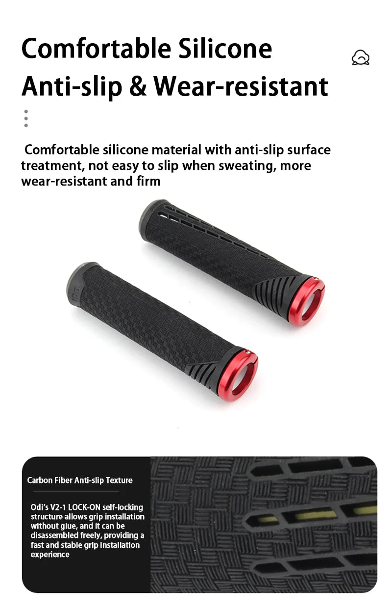 ODI-empuñaduras de bicicleta con bloqueo, empuñaduras ligeras de silicona y fibra de carbono, antideslizantes, absorción de impacto, agarre cómodo, accesorio para bicicleta
