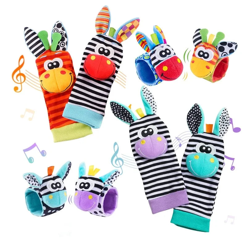 Sonajeros de muñeca para bebé, calcetines de animales para recién nacidos, buscador de pies, correa para la muñeca, calcetines para bebé, juguetes sensoriales, juguetes para bebé de 0 a 12 meses, regalo