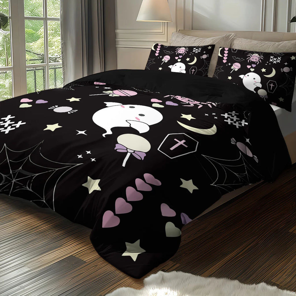 Juego de ropa de cama con estampado de fantasma para Halloween, sin núcleo, para dormitorio, sala de estar, dormitorio, varios tamaños, lavable a máquina, 3 uds.