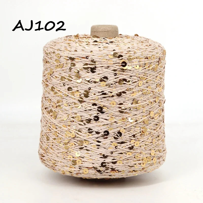 Cooamuu-Hilo de lentejuelas de algodón de lujo, hilo para tejer a mano, 500G/bobina, 3MM + 6MM, accesorios de lentejuelas
