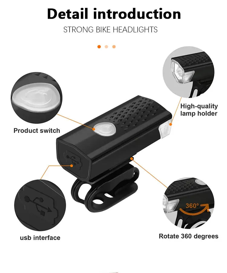Luz delantera de bicicleta recargable por USB, luz trasera roja, fácil de instalar, 3 modos, accesorios para bicicleta