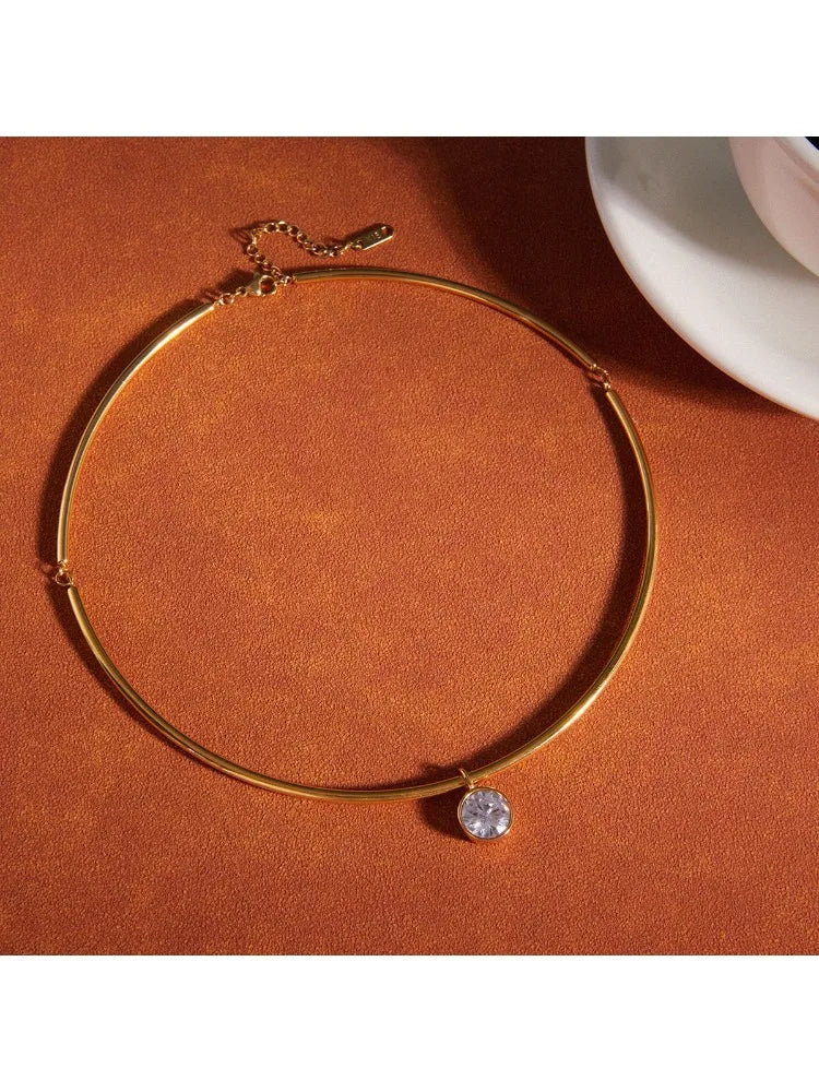 Collar con colgante geométrico de circonita para mujer, chapado en oro de 18 quilates, collar de acero inoxidable, joyería de moda, regalo.