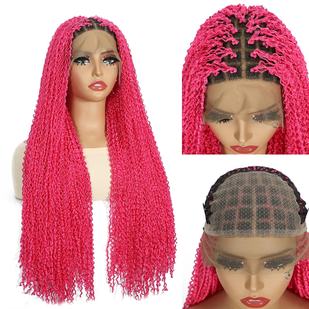 SQRDGQ Peluca de Cabello Sintético Rosa para Mujer, Pelucas Trenzadas Rizadas Profundas para Mujer, Peluca con Frente de Encaje 13*6 con Cabello de Bebé, Pelucas Baratas en Oferta